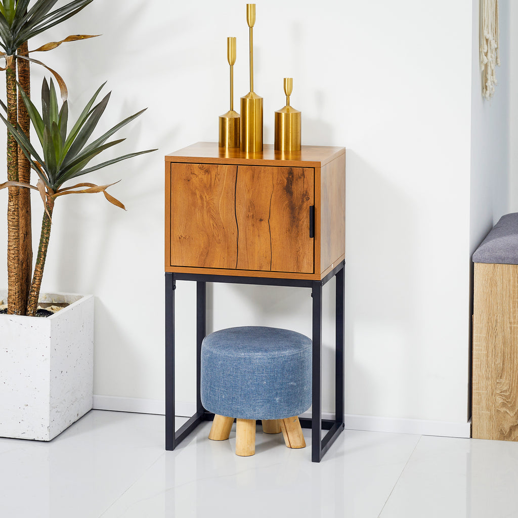 Konsolentisch im Industiriedesign, Beistelltisch, Sideboard, 1 Schrank, Naturholz + Schwarz