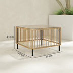 Polyrattan Gartentisch, 65 x 65 x 43 cm, wetterfest Beistelltisch quadrarisch mit Glasplatte Naturholz