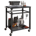 Outdoor-Grillwagen, Pizzaofen-Stand mit Metalloberfläche, 2-stufige rollende Küchenstation mit Haken und Griff, Schwarz