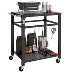 Outdoor-Grillwagen, Pizzaofen-Stand mit Metalloberfläche, 2-stufige rollende Küchenstation mit Haken und Griff, Schwarz