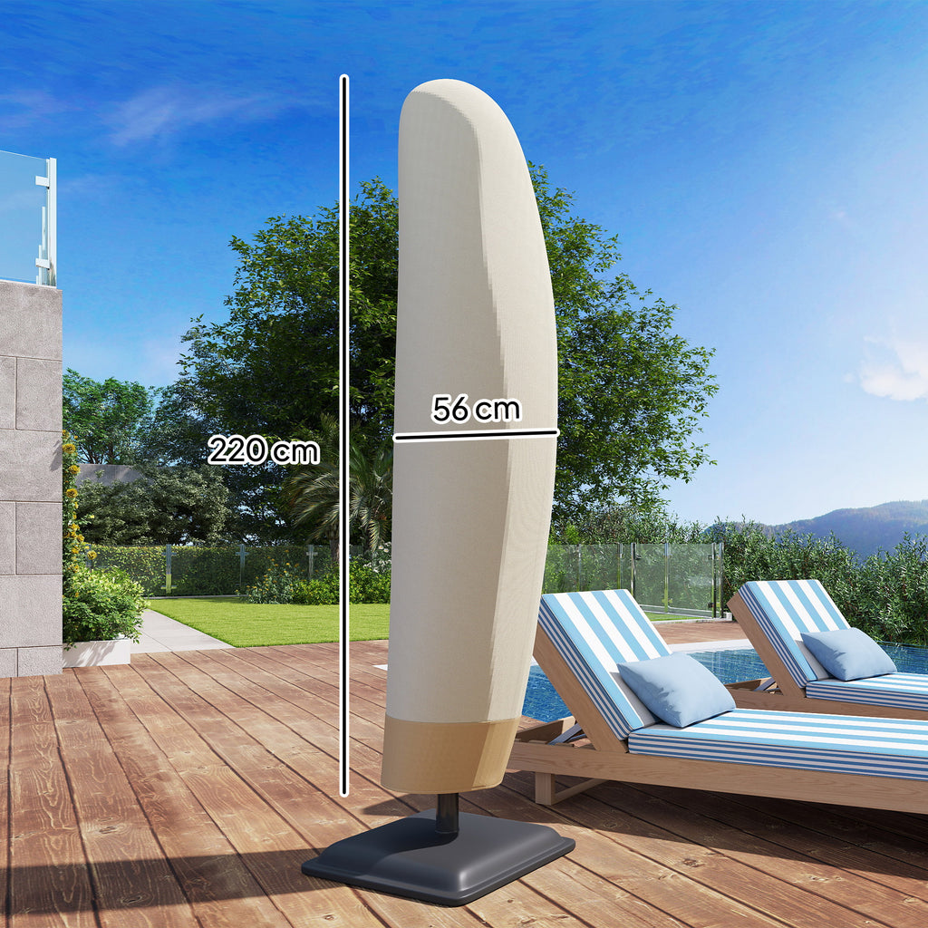  Sonnenschirm Schutzhülle für Ø 400 cm wasserdicht Wetterfeste Sonnenschirm Abdeckung mit Stab Reißverschluss Kordelzug Oxford Gewebe UV-Beständige Ampelschirm Abdeckhauben 220 ×56 cm Beige