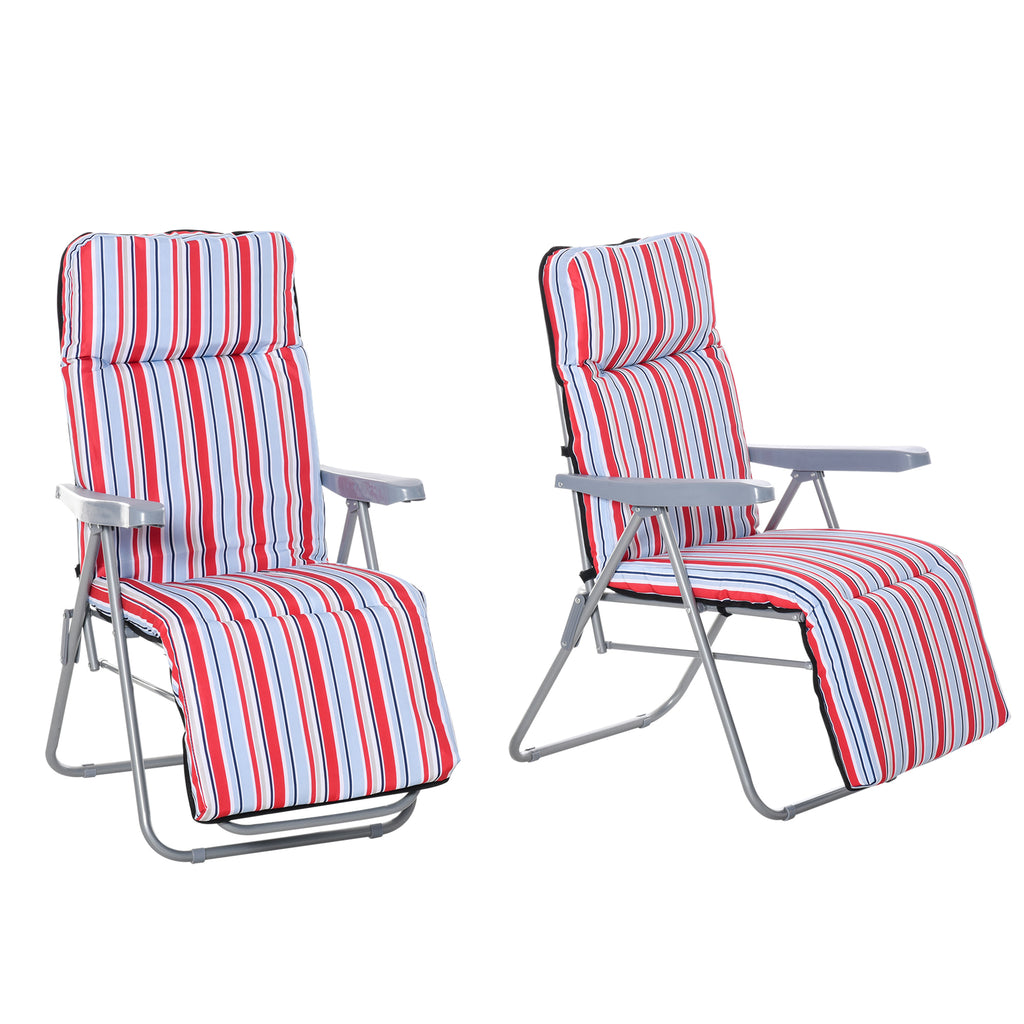 Reclining Garden Chair Set of 2, 5-Level Adjustable Zero Gravity Chairs with Cushions, Folding Sun Lounger Garden Recliner Chairs with Armrests for Outdoor, Patio, Red Stripe