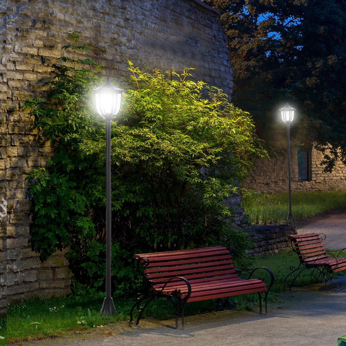  Outdoor Garden Solar Post Lamp Sensor Light  LED Lantern Bollard Pathway Torch Light 1.77m Tall
