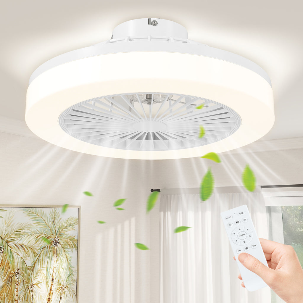 Deckenventilator mit LED-Lampe, 6 Geschwindigkeiten, Fernbedienung, Weiß