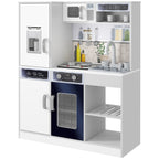 Pretend Play Toy Kitchen, Kids Kitchen Playset w/ Sounds, Lights, Running Water, Coffee Maker, Refrigerator