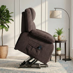 Aufstehsessel mit weichem Bezug, Recliner-Sessel mit Fernbedienung und Seitentaschen, Braun