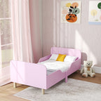 Kinderbettgestell, Einzelbettrahmen f¨¹r Kinder, Schutzgitter, kleines Bett f¨¹r Kinderzimmer, MDF, ohne Matratze, Rosa