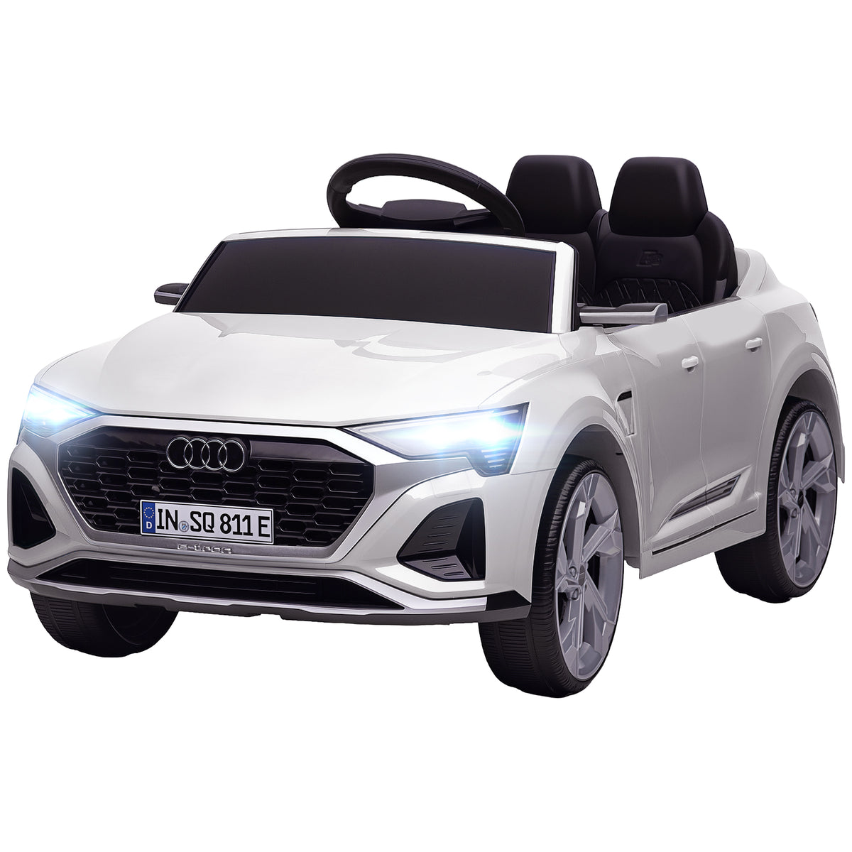 Elektro-Kinderauto, 12V Audi Q8, 3-5 km/h, Fernsteuerung, Scheinwerfer, Musik, Weiß