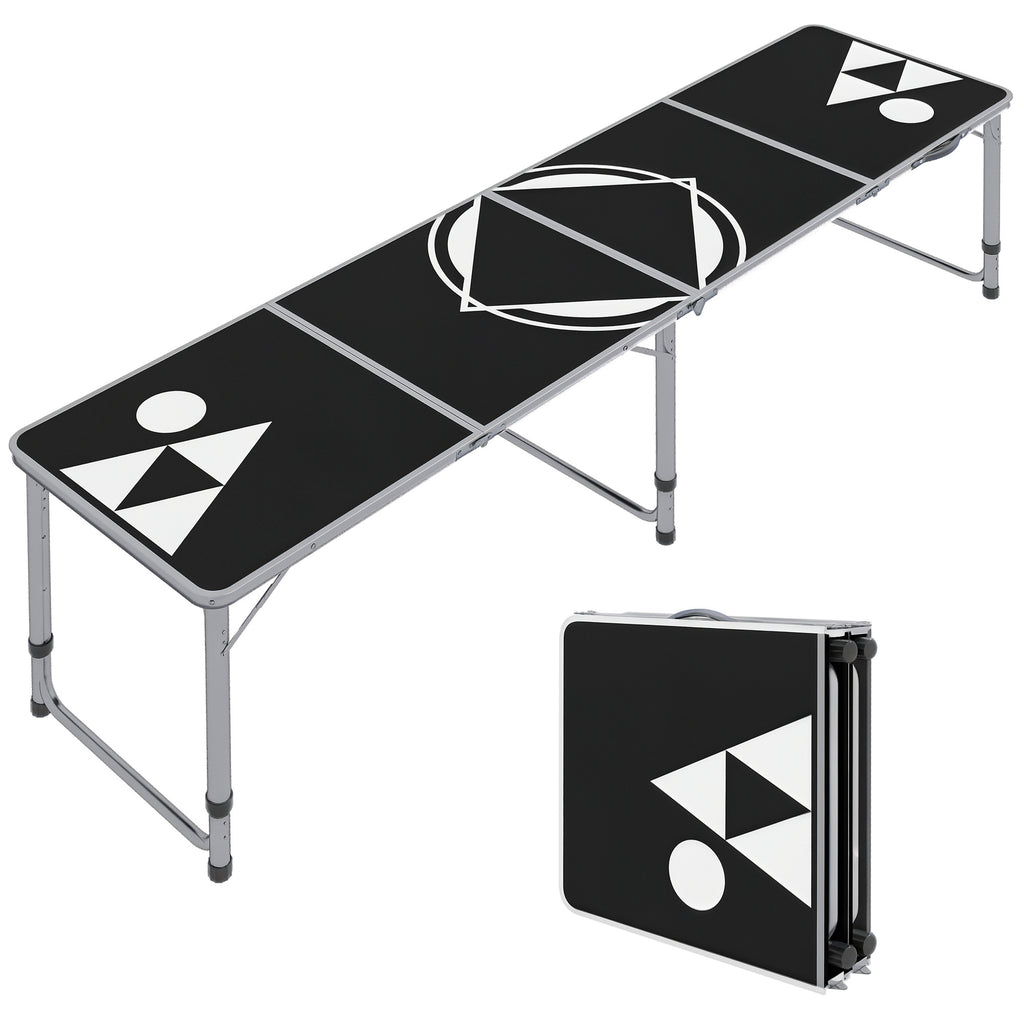 Campingtisch, klappbar, leicht, höhenverstellbar, Aluminiumrahmen, 240 x 60 x 54/62/70 cm, Schwarz