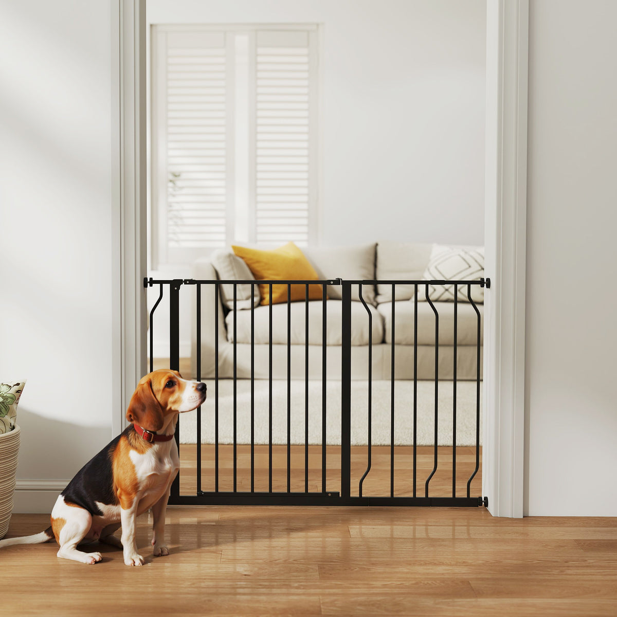 Wide Dog Safety Gate, with Door Pressure, for Doorways, Hallways, Staircases - Black