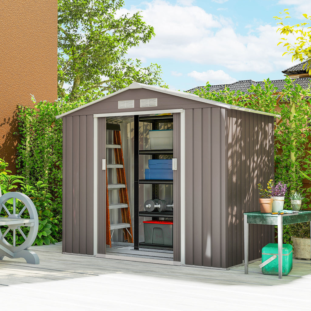 7ft x 4ft Lockable Polypropylene Garden Storage Shed Storage w/ Air Vents Steel Grey