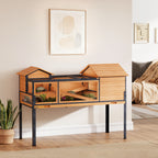 Wooden Tortoise House with Stand Legs, Clear Observation Windows, Ramps, Openable Top, Built-in Tray, Yellow