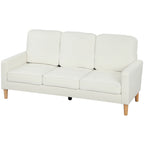3-Sitzer-Sofa mit dicken Kissen, Kautschukholz, Stoffbezug, Polstersofa f¨¹r Wohnzimmer, B¨¹ro, Schlafzimmer, Cremewei?