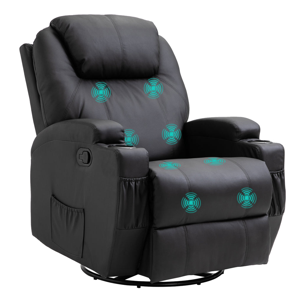 Relaxsessel Massagesessel Fernsehsessel mit Liegefunktion Vibration Fußteil Seitentasche, TV Sessel Liegesessel Ruhesessel für Wohnzimmer, Schwarz