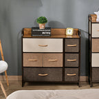 Kommode Schrank mit 7 Schubladen aus Leinen Schubladenschrank mit Metallrahmen für Wohnzimmer, 80x29x78,5 cm