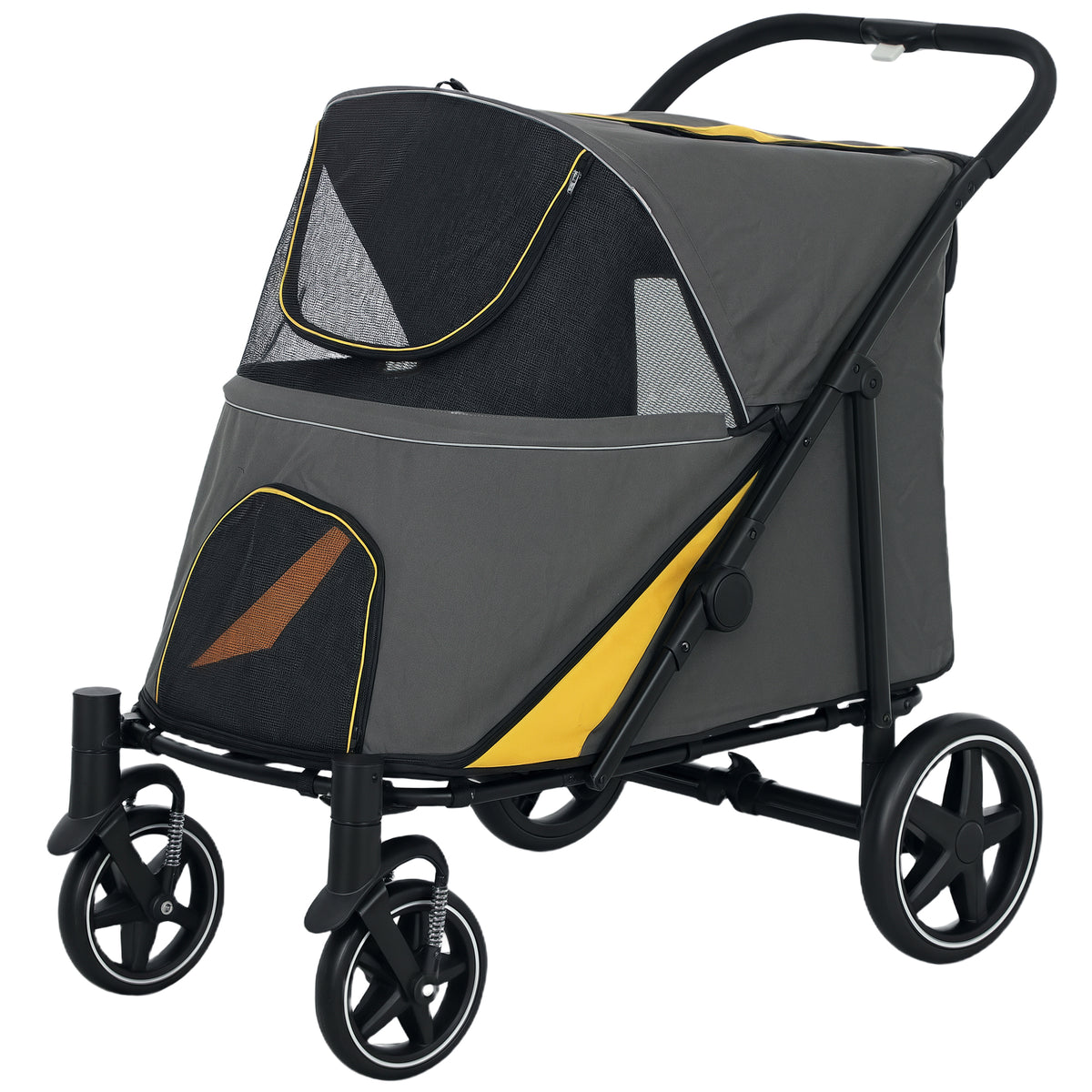 Foldable Pet Stroller, with Universal Wheels, Shock Absorber, for Medium and Large Dogs - Grey