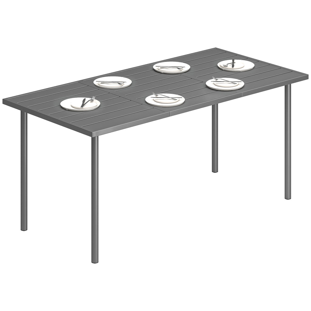 Garden Dining Table for 6 Person, 165 x 80 cm Rectangular Outdoor Dining Table with Slatted Top