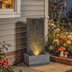 Springbrunnen 2-stufig Gartenbrunnen mit LED Beleuchtung Pumpe Granitoptik 37,5 x 22 x 80 cm