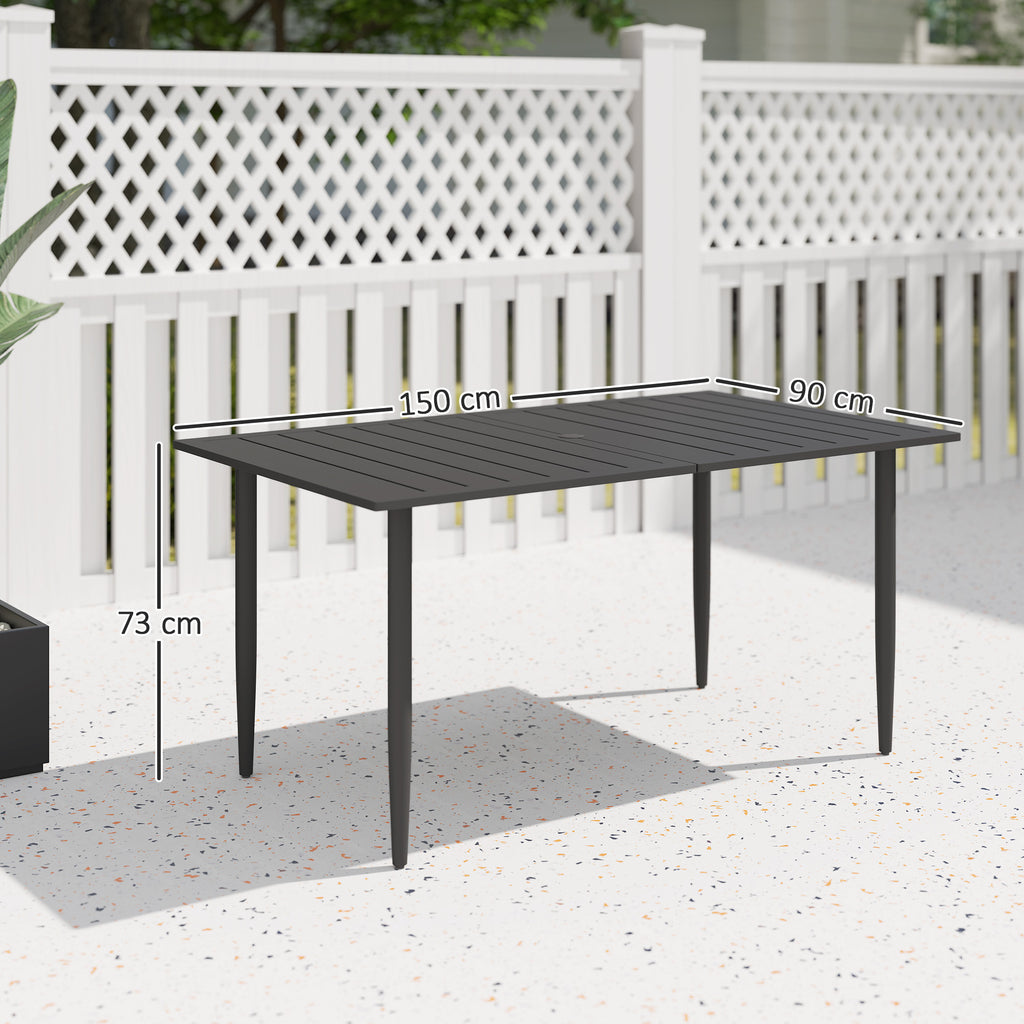Gartentisch 150x90cm, Wetterfest Balkontisch aus Stahl, Balkontisch mit Schirmloch Schwarz