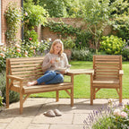Wooden Garden Furniture Set , 1 Chair, 1 Bench and Detachable Table, Natural Wood Finish