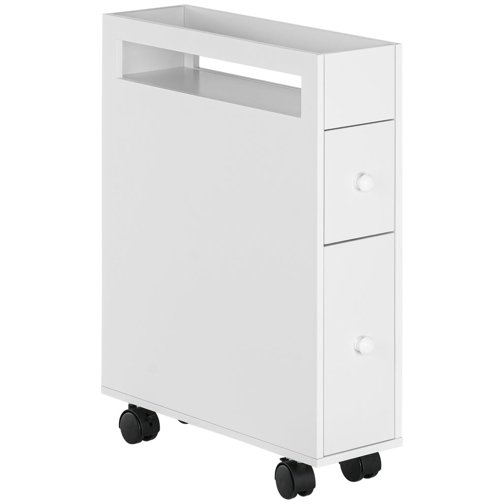 Nischenwagen Badschrank Rollschrank, schmales Design, zwei Schubladen, vier R?der, wei?, 16 x 49,5 x 66 cm