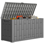 Gartenbox 227 Liter Wasserdicht Abschließbar UV-beständig Auflagenbox mit Holzoptik für Garten 106,5x43x54,5cm Grau