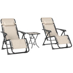 Gartenliege Set 3-TLG. Sonnenliege mit Teetisch 2 Liegest¨¹hle Kissen, Outdoor Liege 90x56x110 cm Beige