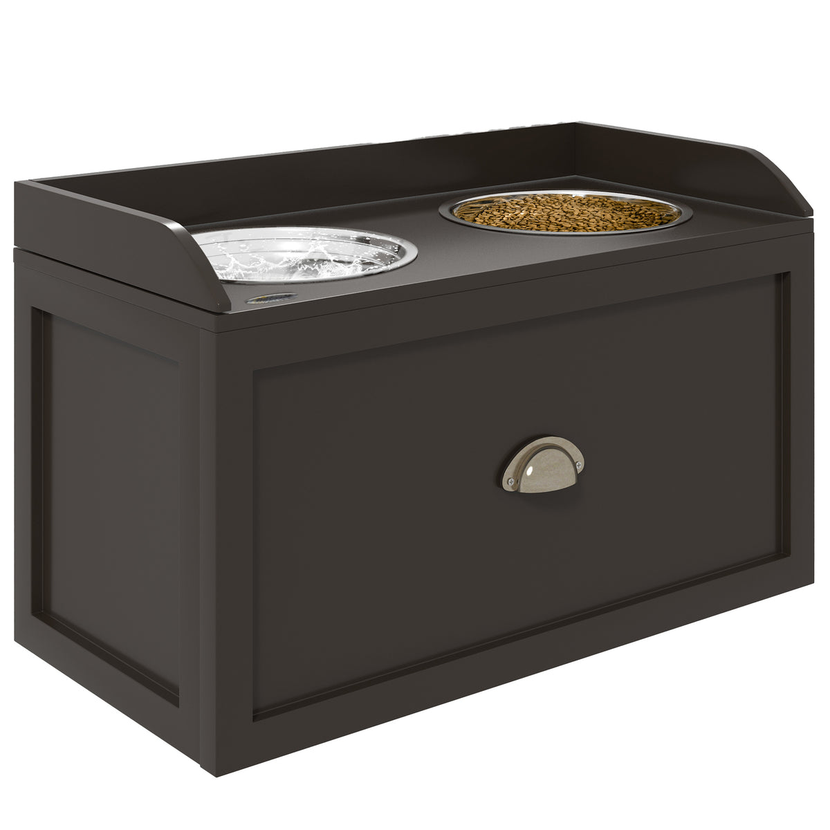 Stainless Steel Raised Dog Bowls, with 21L Storage Drawer for Large Dogs - Brown