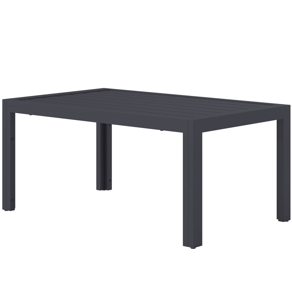 Outdoor Side Table, Rectangular Patio Coffee Side Table with Steel Frame and Slat Tabletop for Garden, Balcony, Grey