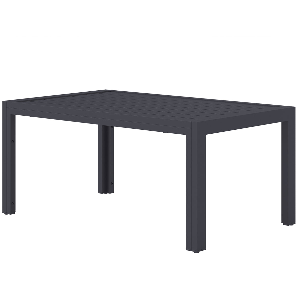 Outdoor Side Table, Rectangular Patio Coffee Side Table with Steel Frame and Slat Tabletop for Garden, Balcony, Grey