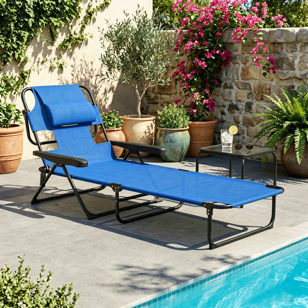 Sonnenliege Gartenliegen Relaxliege, klappbar, wetterbest?ndig, 194 cm x 72 cm x 31 cm, Schwarz + Dunkelblau