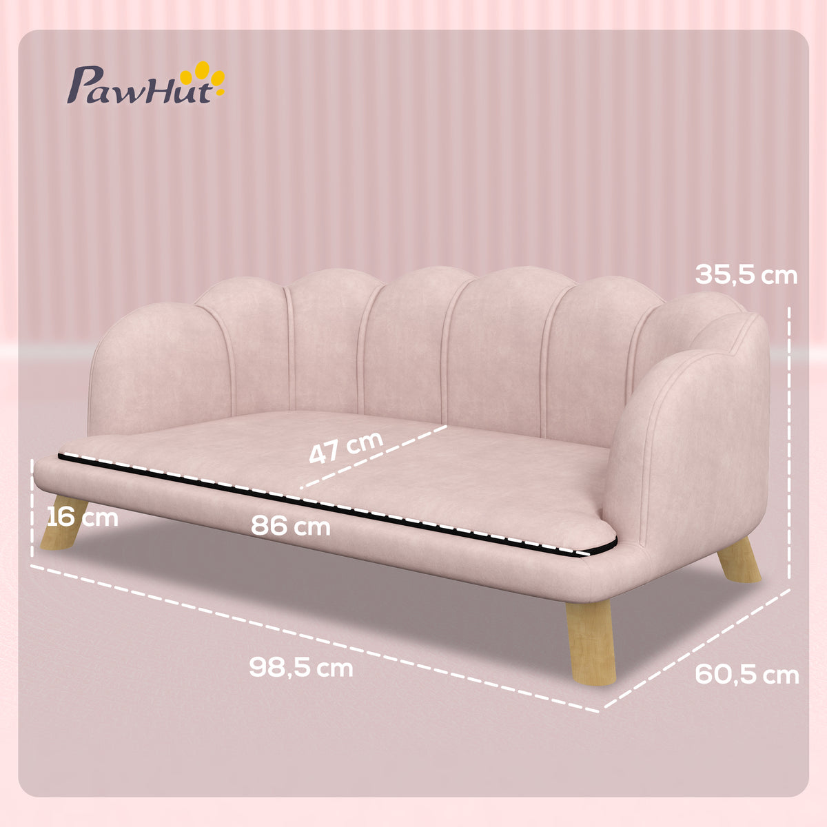 Haustiersofa für mittelgroße und große Hunde bis 25 kg, robustes Holz, gepolstert, Rosa