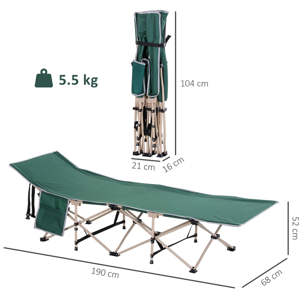 Feldbett, Camping-Bett, klappbar, wetterbeständig, ink. Tragetasche, 190 cm x 68 cm x 52 cm, Grün + Beige