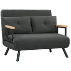 Schlafsofa 2er-Sofa mit Schlaffunktion, inkl. 2 Kissen, Sherpa-Optik, Natur + Dunkelgrau + Schwarz