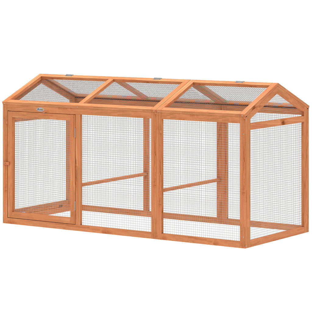 Hühnerstall Freilaufgehege mit Sitzstange Doppeltüren, aus Holz und Metall, für 4 Hühner, 156 x 70,5 x 84 cm Orange