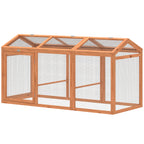 Hühnerstall Freilaufgehege mit Sitzstange Doppeltüren, aus Holz und Metall, für 4 Hühner, 156 x 70,5 x 84 cm Orange