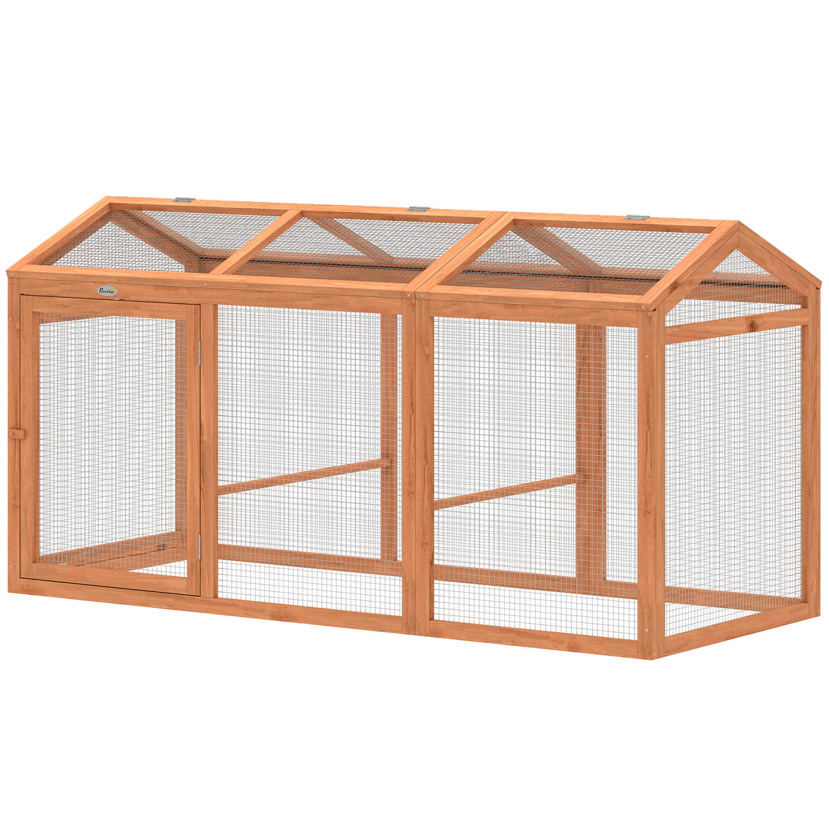 Hühnerstall Freilaufgehege mit Sitzstange Doppeltüren, aus Holz und Metall, für 4 Hühner, 156 x 70,5 x 84 cm Orange