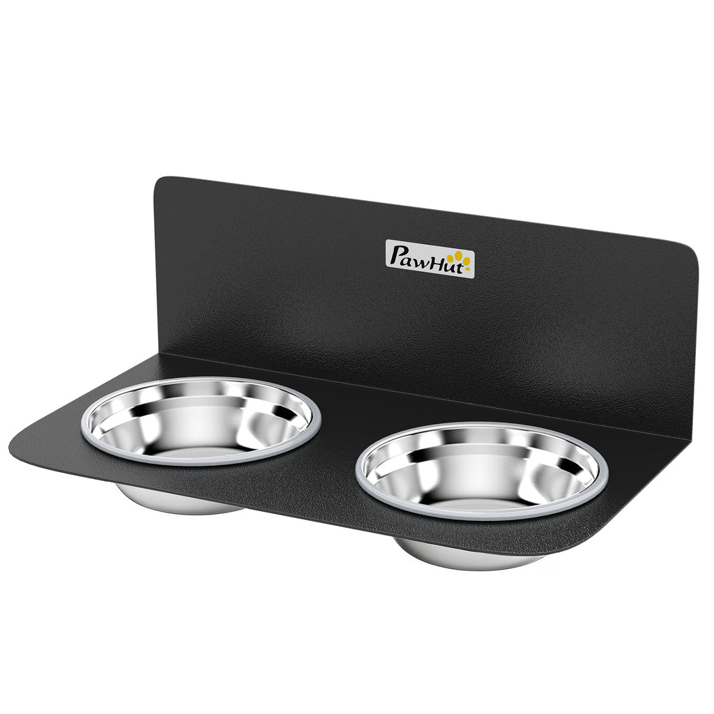 Wall Mount Dog Bowls, Adjustable Height Raised Dog Feeding Station with 2 Stainless Steel Bowls, 10kg Capacity, Black