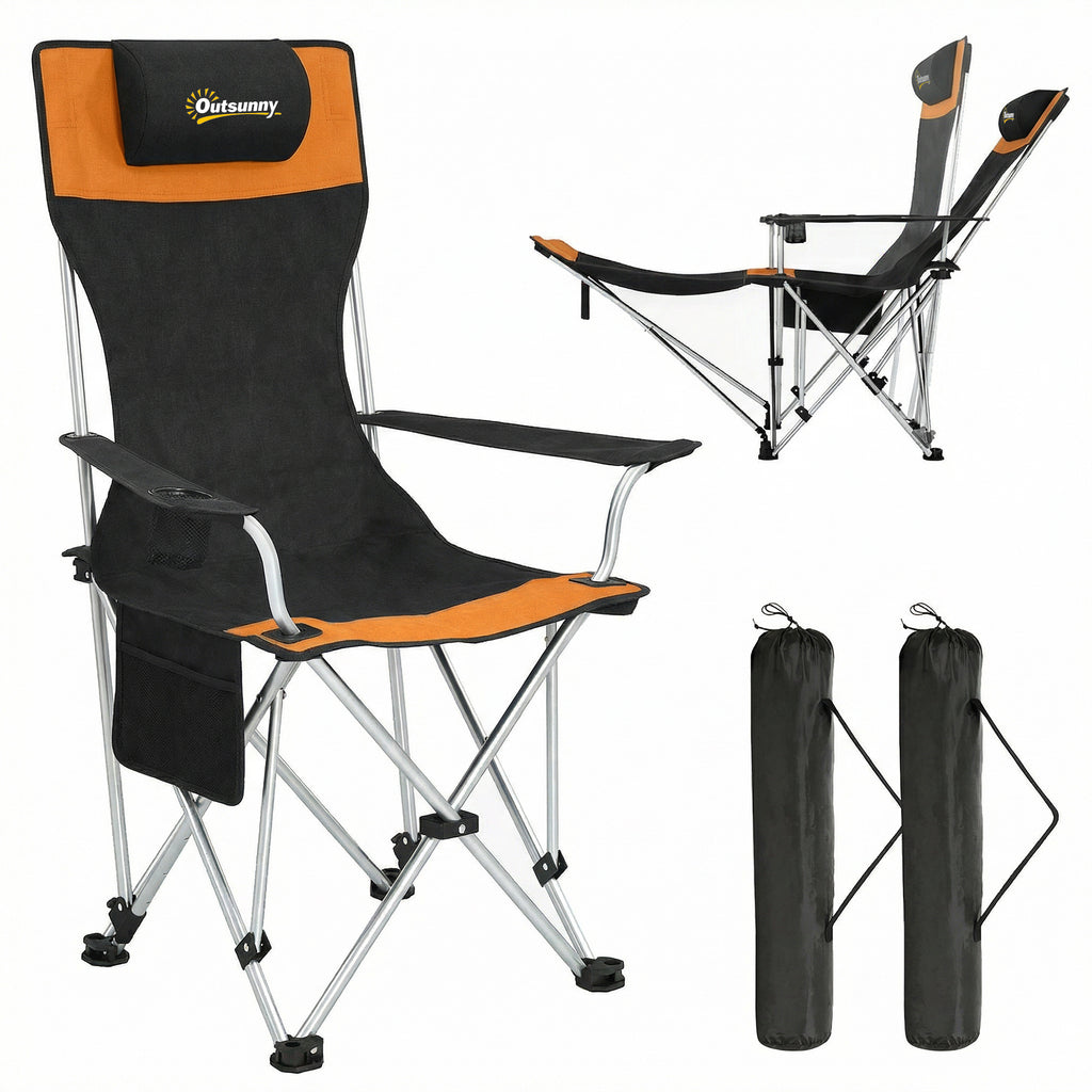 2er Set Campingstuhl faltbar Angelstuhl mit abnehmbar Fußstütze Getränkehalter belastbar 120 kg Orange