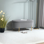 Sitzbank mit Klappdeckel und Stauraum, Stoffbezug, Holz, Metall, Grau+Goldfarben