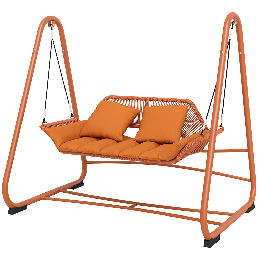 Hollywoodschaukel, Gartenschaukel mit Kissen, Gestell, für Garten, Balkon, 174 x 120 x 162 cm, Metall, Terrakotta