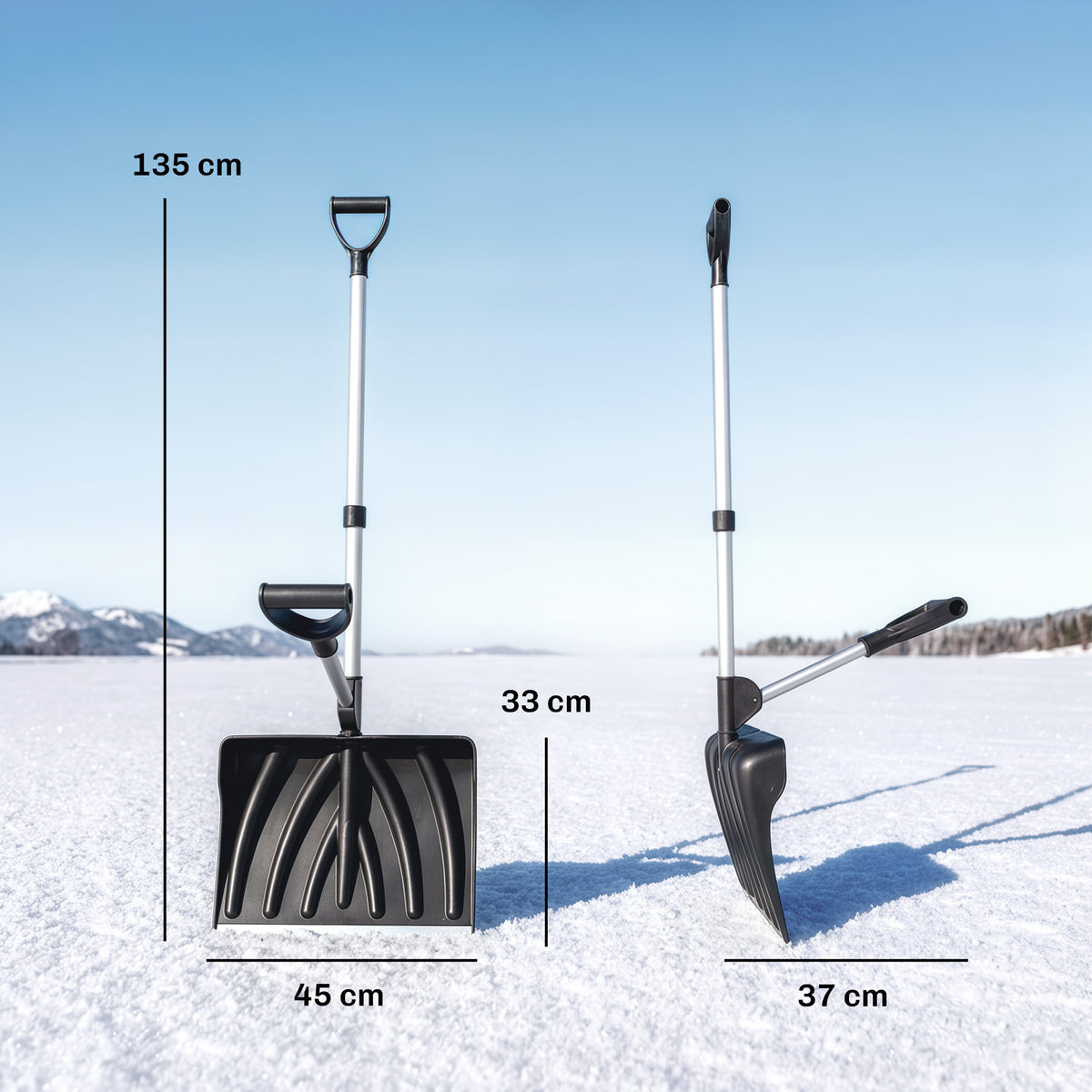 Heavy-Duty Snow Shovel with Assist Handle, Portable Snow Pusher with 45cm Wide Blade, Detachable Aluminium Handle