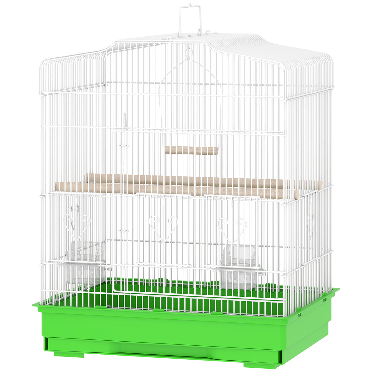 Vogelkäfig im Vintage-Design für kleine Vogelarten inkl. Zubehör 46,5 x 36 x 59 cm Stahl, Holz, Weiß+Grün