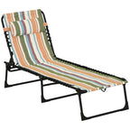 Folding Sun Lounger Beach Chaise Chair Garden Reclining Cot Camping Recliner with 4 Position Adjustable Multicolored