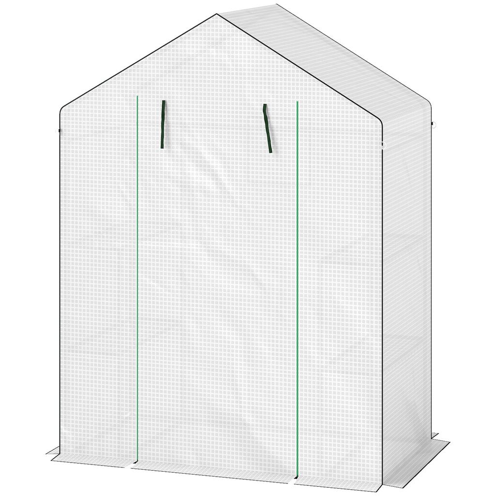 143 x 74cm Walk-In Greenhouse, with Shelves - White