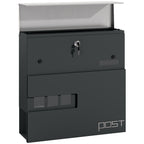 Locking Galvanised Steel Letterbox - Charcoal Grey/Black