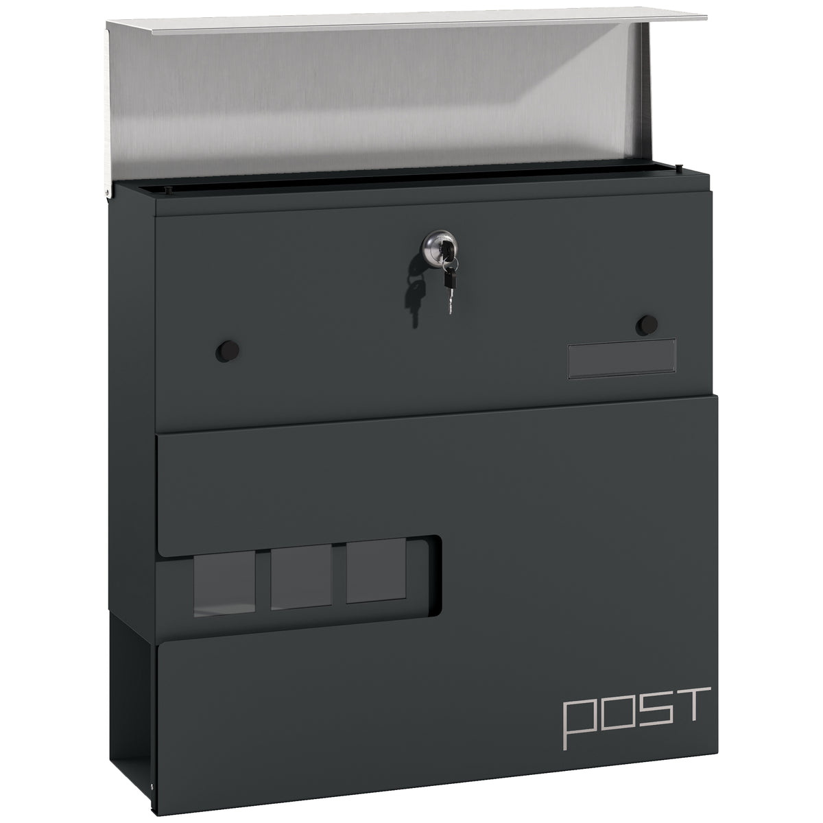 Locking Galvanised Steel Letterbox - Charcoal Grey/Black