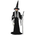 170 cm Halloween Dekoration Halloween Hexe mit LED-Lichter, Soundfunktion verstellbare Arme, Kopf