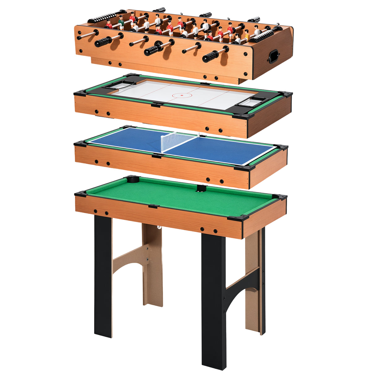 2-in-1 Tischkicker, Multispieltisch 4 in 1, kompakt, inkl. Spielaccessoires, 92 x 78 x 80 cm