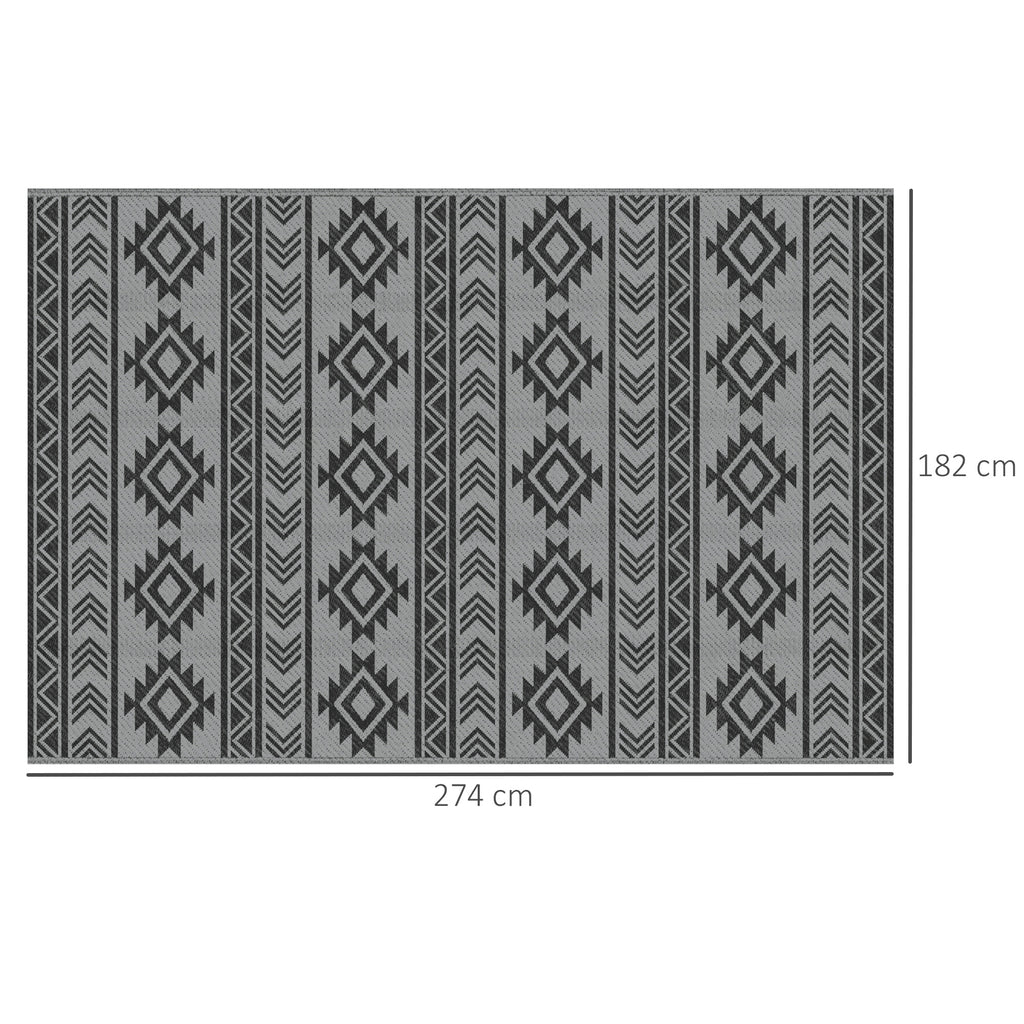 Outdoor-Teppich, wasserdicht, doppelseitiges Design, hochwertige Kunststofffaser, schwarz+grau, 182 x 274cm